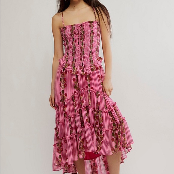 Free People Alejandra Midi Dress Pink Floral Tiered Size M-read - Picture 2 of 9